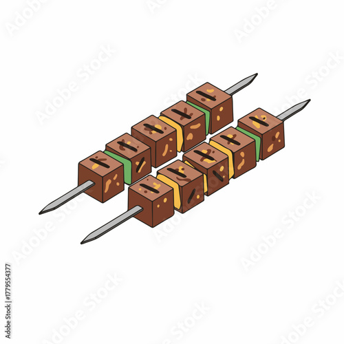 Colorful Flat Style Meat Skewer Delicious Food Illustration Element