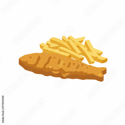Simple Flat Illustration Fish and Chips Traditional Food Icon Design