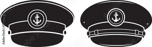 Two nautical officer caps with anchor emblem silhouette