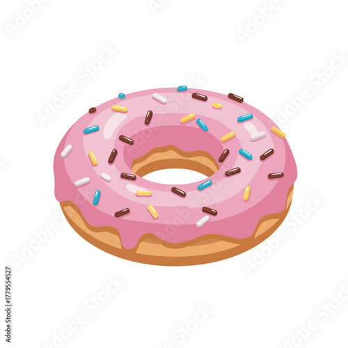 Sweet Detailed Glazed Doughnut with Sprinkles Food Dessert Illustration