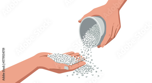 Hands holding and pouring granules concept of sharing resources