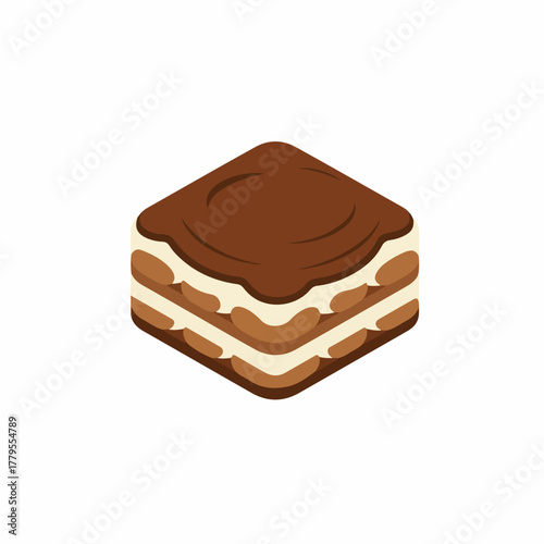 Isometric Delicious Tiramisu Cake Dessert Food Illustration Isolated on White Background
