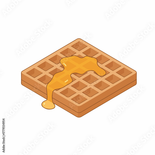 Isometric Delicious Waffle with Honey Syrup Topping Breakfast Food Illustration