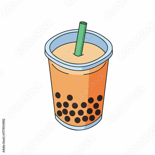 Simple Line Art Boba Drink Cup with Straw Food Illustration
