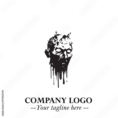 Head of Zombie Logo Symbol in Black on the White Background with Horror Minimal Vector Design