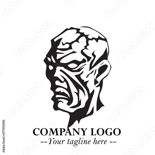 Head of Zombie Logo Symbol in Black on the White Background with Horror Minimal Vector Design