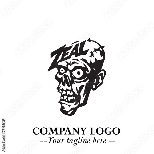 Head of Zombie Logo Symbol in Black on the White Background with Horror Minimal Vector Design
