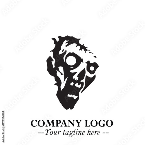 Head of Zombie Logo Symbol in Black on the White Background with Horror Minimal Vector Design