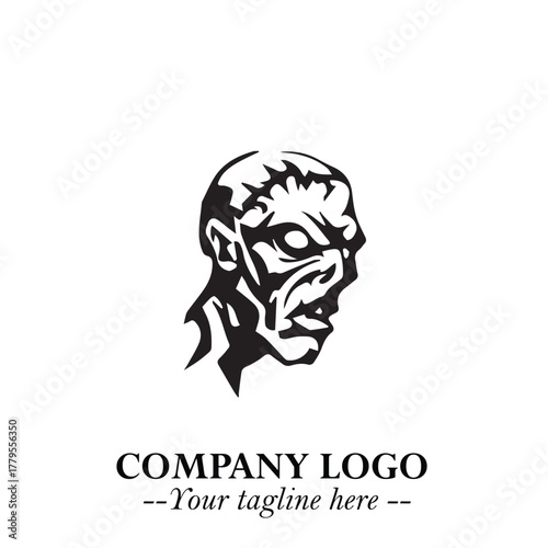 Head of Zombie Logo Symbol in Black on the White Background with Horror Minimal Vector Design