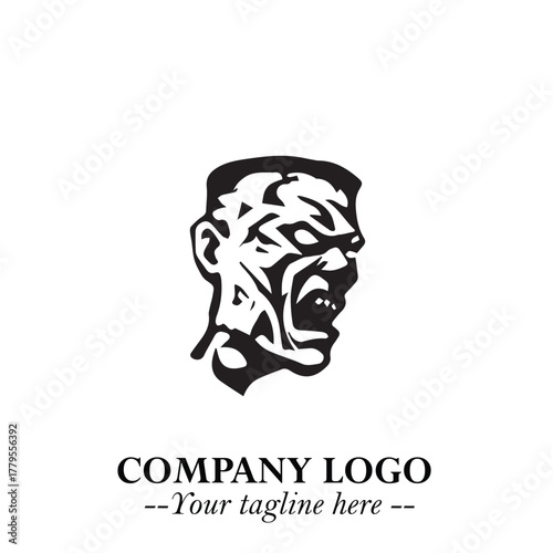 Head of Zombie Logo Symbol in Black on the White Background with Horror Minimal Vector Design
