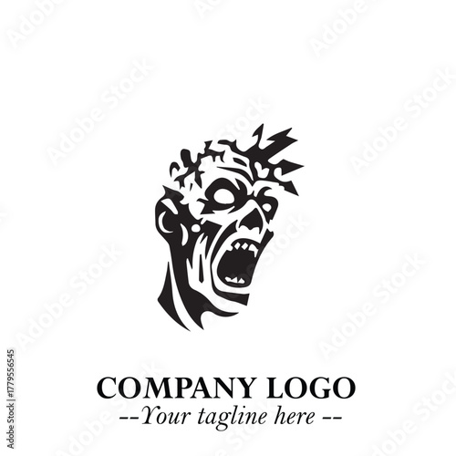 Head of Zombie Logo Symbol in Black on the White Background with Horror Minimal Vector Design