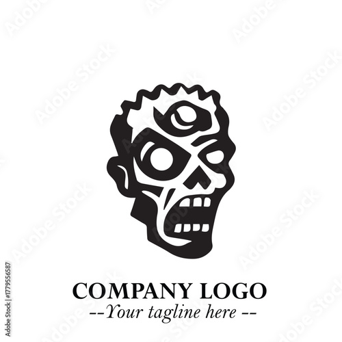 Head of Zombie Logo Symbol in Black on the White Background with Horror Minimal Vector Design