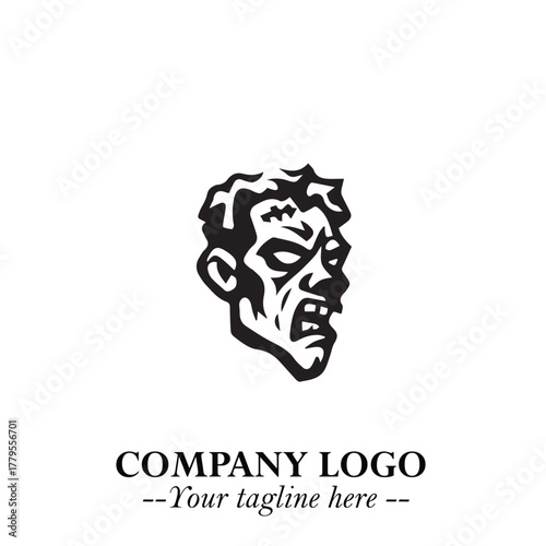 Head of Zombie Logo Symbol in Black on the White Background with Horror Minimal Vector Design