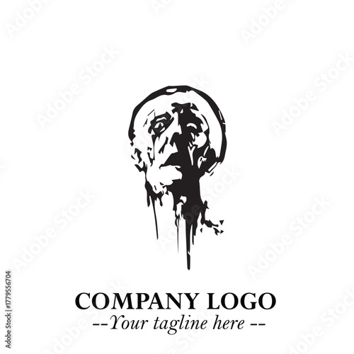 Head of Zombie Logo Symbol in Black on the White Background with Horror Minimal Vector Design