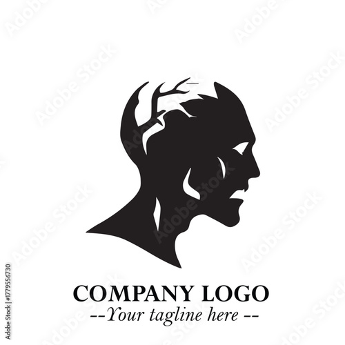 Head of Zombie Logo Symbol in Black on the White Background with Horror Minimal Vector Design