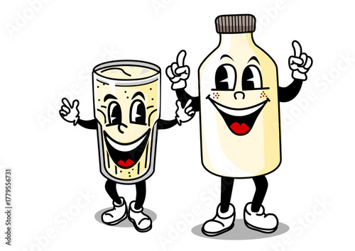Illustration of a milk bottle and a glass