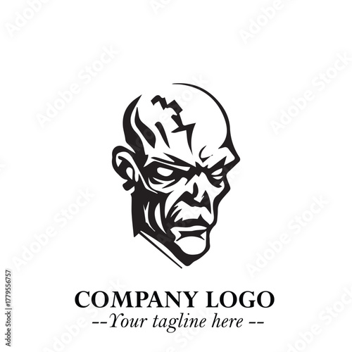 Head of Zombie Logo Symbol in Black on the White Background with Horror Minimal Vector Design