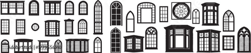 Architectural window and arch silhouette vector set isolated on a transparent background.