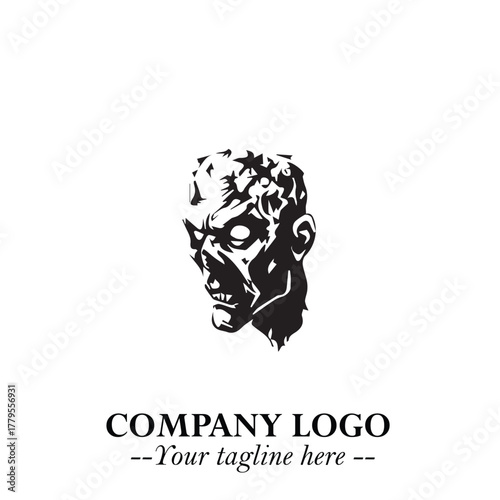 Head of Zombie Logo Symbol in Black on the White Background with Horror Minimal Vector Design