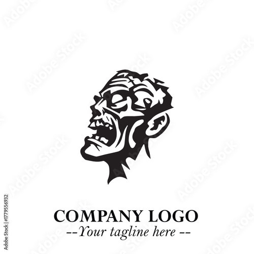 Head of Zombie Logo Symbol in Black on the White Background with Horror Minimal Vector Design