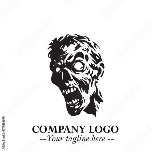 Head of Zombie Logo Symbol in Black on the White Background with Horror Minimal Vector Design