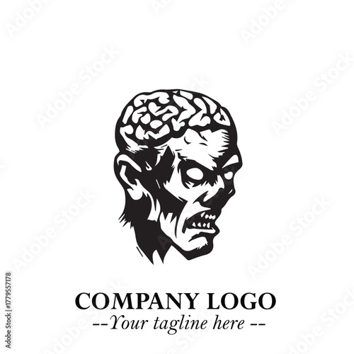 Head of Zombie Logo Symbol in Black on the White Background with Horror Minimal Vector Design