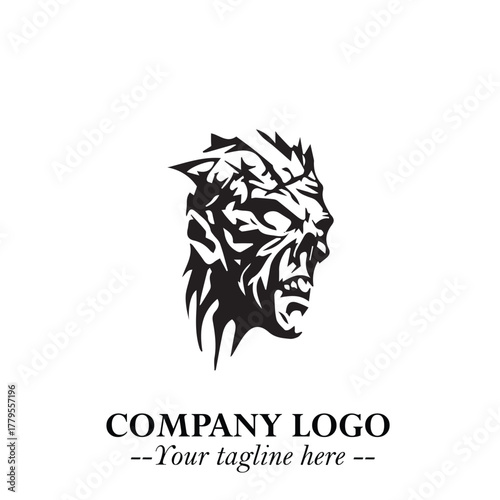 Head of Zombie Logo Symbol in Black on the White Background with Horror Minimal Vector Design