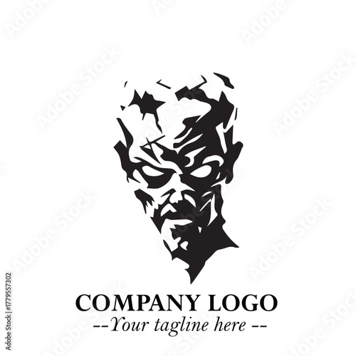 Head of Zombie Logo Symbol in Black on the White Background with Horror Minimal Vector Design