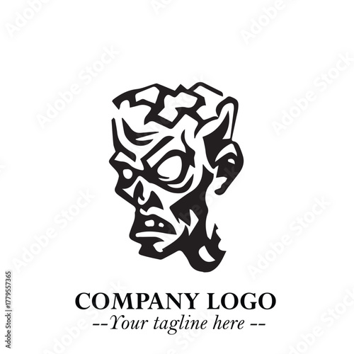 Head of Zombie Logo Symbol in Black on the White Background with Horror Minimal Vector Design