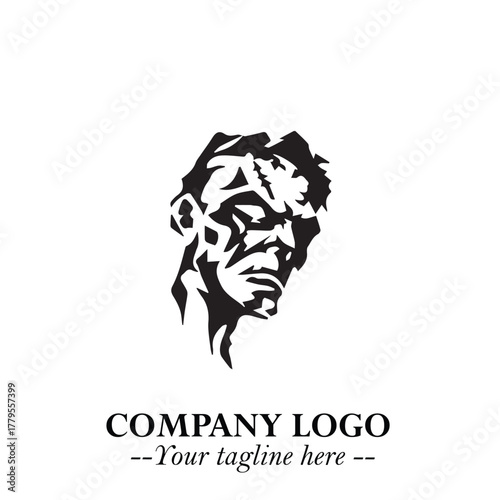 Head of Zombie Logo Symbol in Black on the White Background with Horror Minimal Vector Design