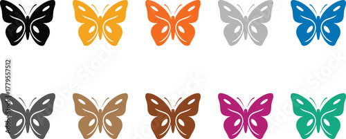Butterfly silhouettes in ten vibrant colors, Colorful insect icons for design vector
