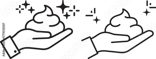 Two hands holding foamy substance with sparkles silhouette