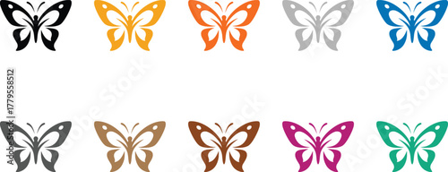 Colorful butterfly icons in various hues, Multicolor butterfly silhouettes collection vector
