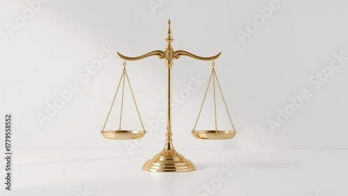 Golden Justice Scales on Clean White Background