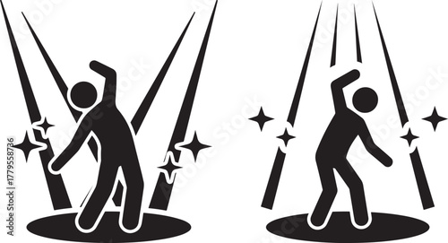 Silhouettes of people dancing under spotlights with stars