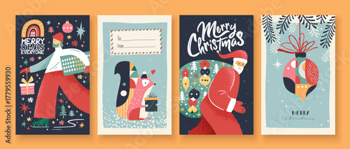 Christmas and new year design templates in abstract trendy style for poster, cover, greeting card, social media, print

