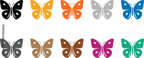 Butterfly silhouettes colorful array vector, Vibrant insect icons design collection