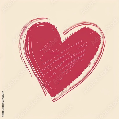 hand-drawn heart doodle icon, cranberry red color, flat vector, cozy family christmas theme, beige background