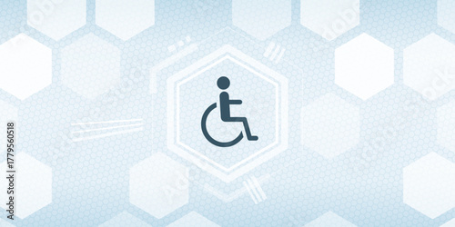 Accessibility and Disability Wheelchair Vector Icon on Blue Technology Background, Header Design