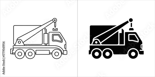 Tow truck icon set, heavy equipment for vehicle recovery