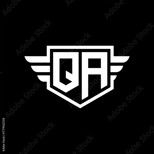 QA Logo vector image of initial shield with wing outline and simple shield