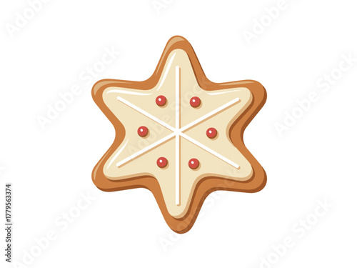 A star-shaped cookie decorated with icing and red candies