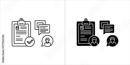 Clipboard with checkmark and speech bubbles