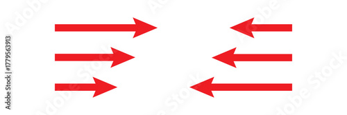 Long arrows icon set. Vector set of trendy long arrows left and right in flat style. Replaceable vector design. Long red curved arrow. Red long arrow vector icon. Flat style long arrow symbol. 