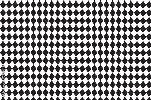 A seamless black and white rhombus diamond pattern arranged in a horizontal grid. The alternating diamonds create a geometric, checkered effect that is ideal for backgrounds, textiles, wallpapers