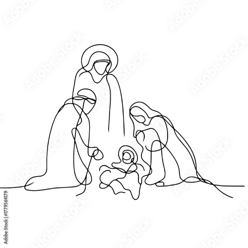 Linear composition “Nativity Scene 2027” Biblical Christmas Scenes outline / minimal linear vector