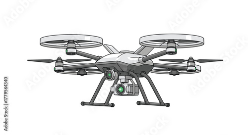 Modern grey hexacopter drone equipped with multiple cameras, designed for professional aerial photography and surveillance applications.