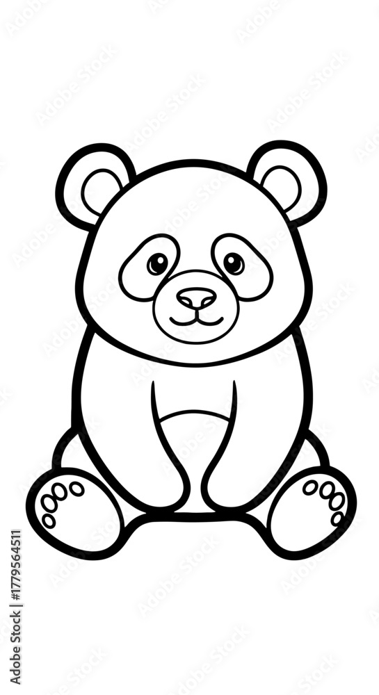 Obraz premium Cute Panda Bear Sitting Calmly, Detailed Line Art for Children's Illustration or Coloring Book, Educational Resource and Graphic Design Element, Playful and Whimsical Drawing Style Perfect for Creativ