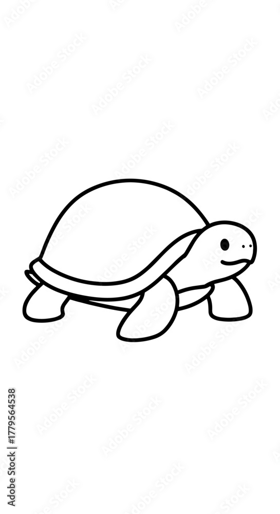 Obraz premium Cute Turtle Illustration Isolated on White Background, Crawling Slowly for Children's Story, Educational Material, Animal Conservation Awareness, Nature, Wildlife, Simple Line Art, Cartoon Style, Grap