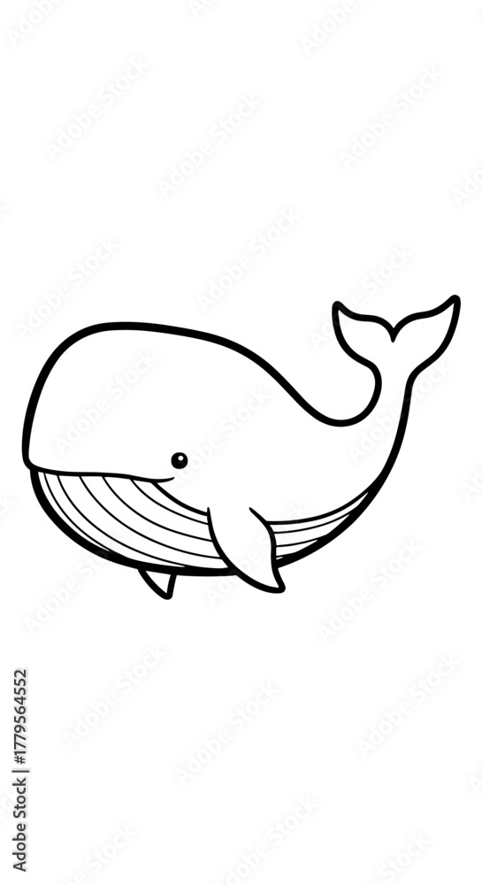Obraz premium Whale Illustration Swimming Calmly in Ocean Waters for Children's Education and Marine Life Awareness, Simple Black and White Line Art Drawing for Coloring Pages and Kids Books, Ideal for Nature Conse